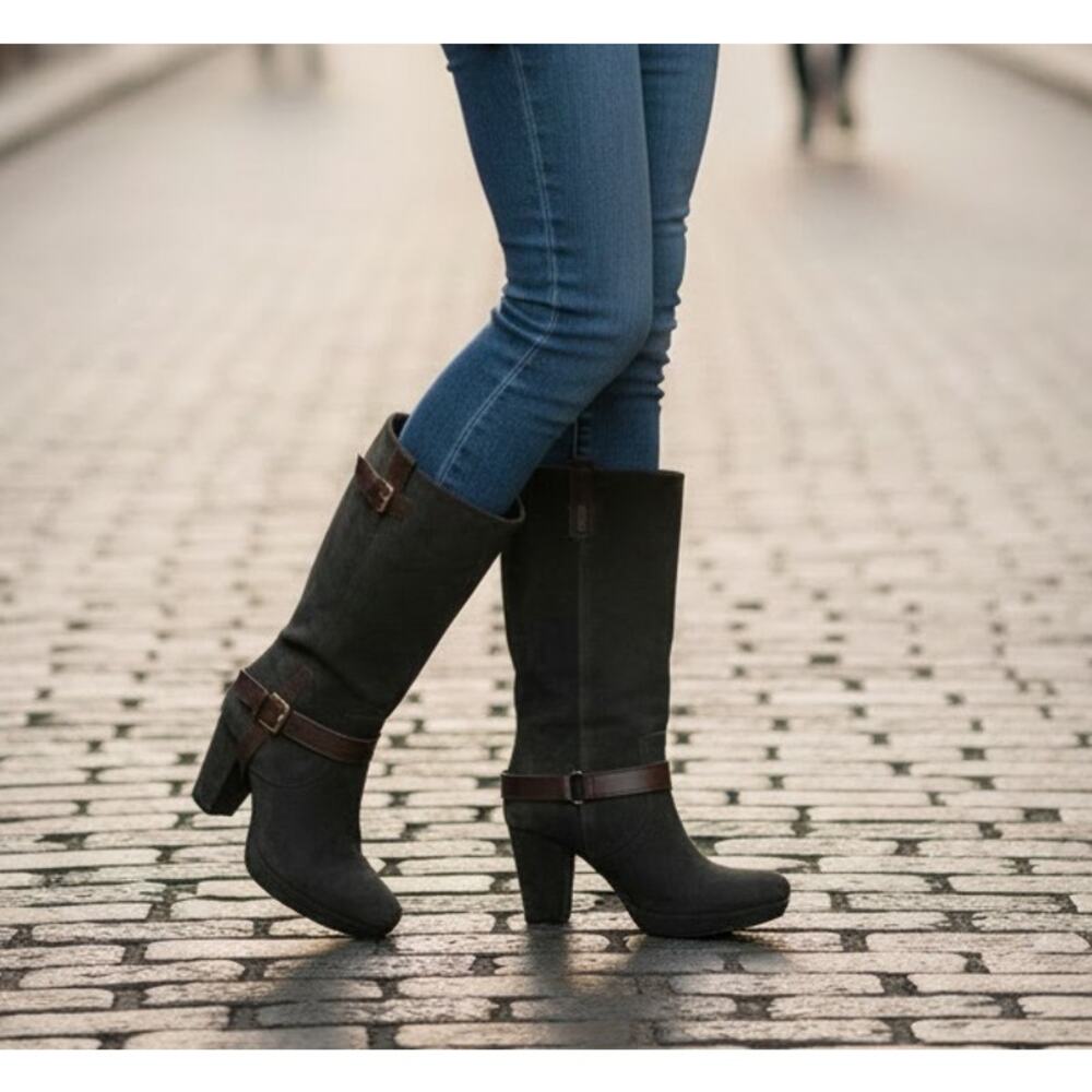 EARTHIES LINTZ MID-CALF BOOTS 12 green Suede $209 Fold Over Platform